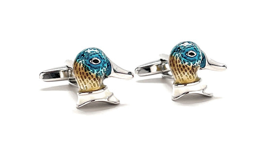 Cufflinks with a unique design on a white background