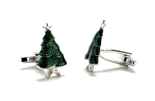 Tree-shaped cufflinks on a white background