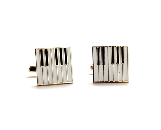 Piano key design cufflinks on a white background