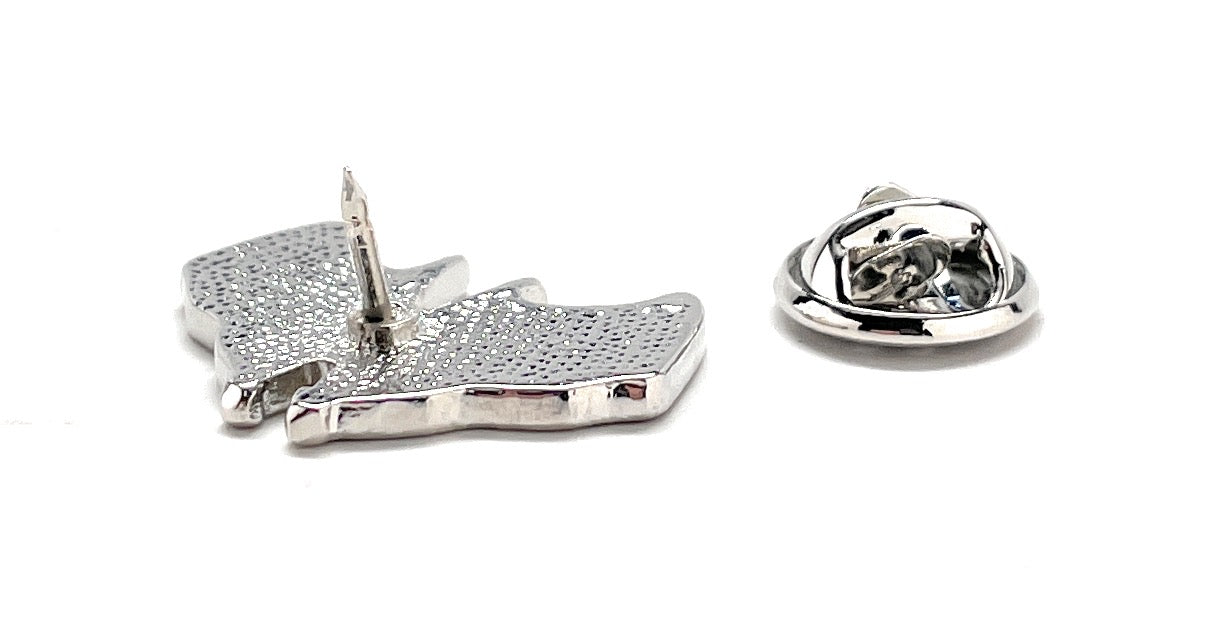 Silver earring with a textured design on a white background