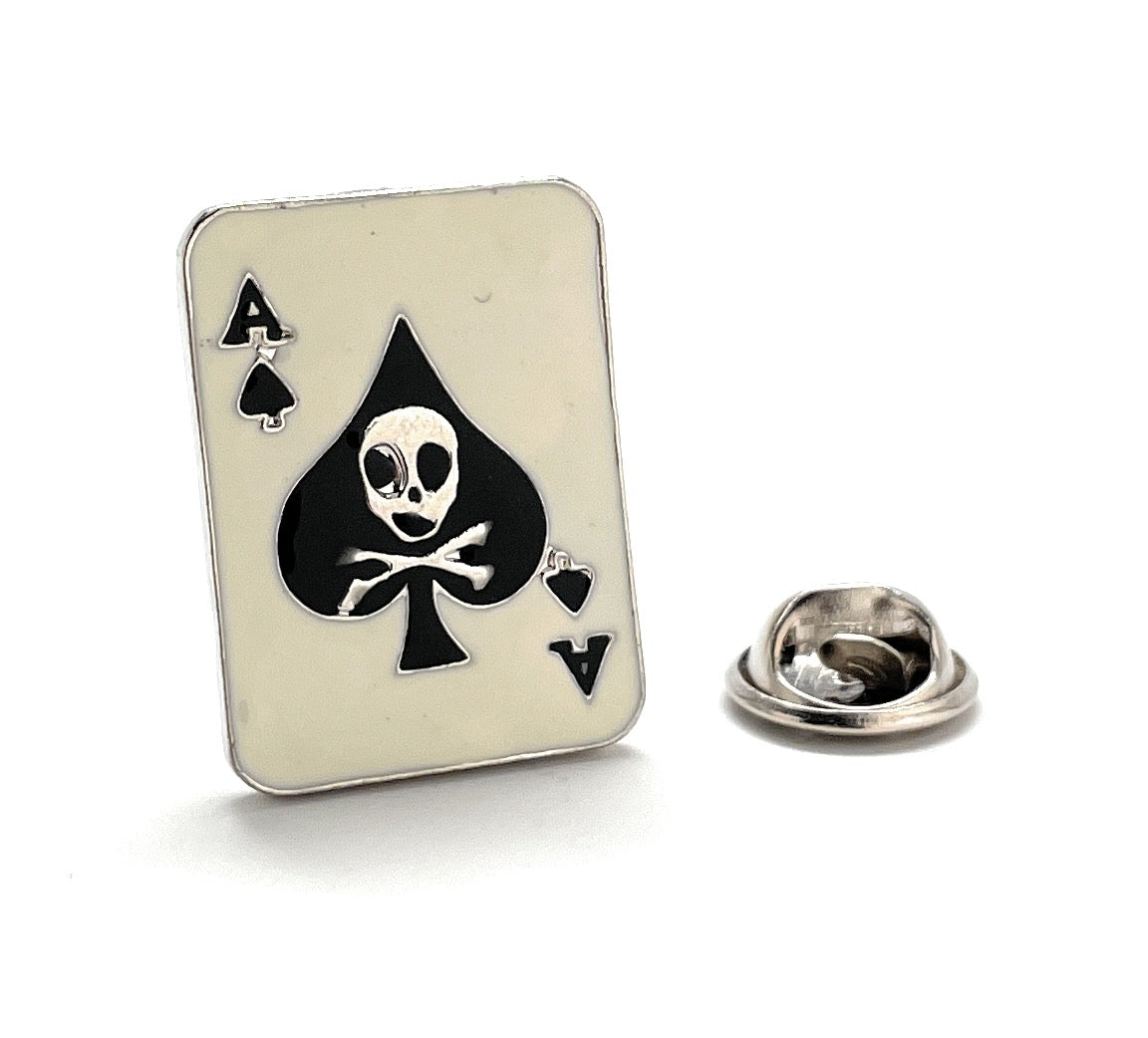 Poker card with skull and crossbones design on a white background