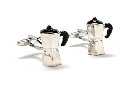 coffee pot cufflinks white back ground
