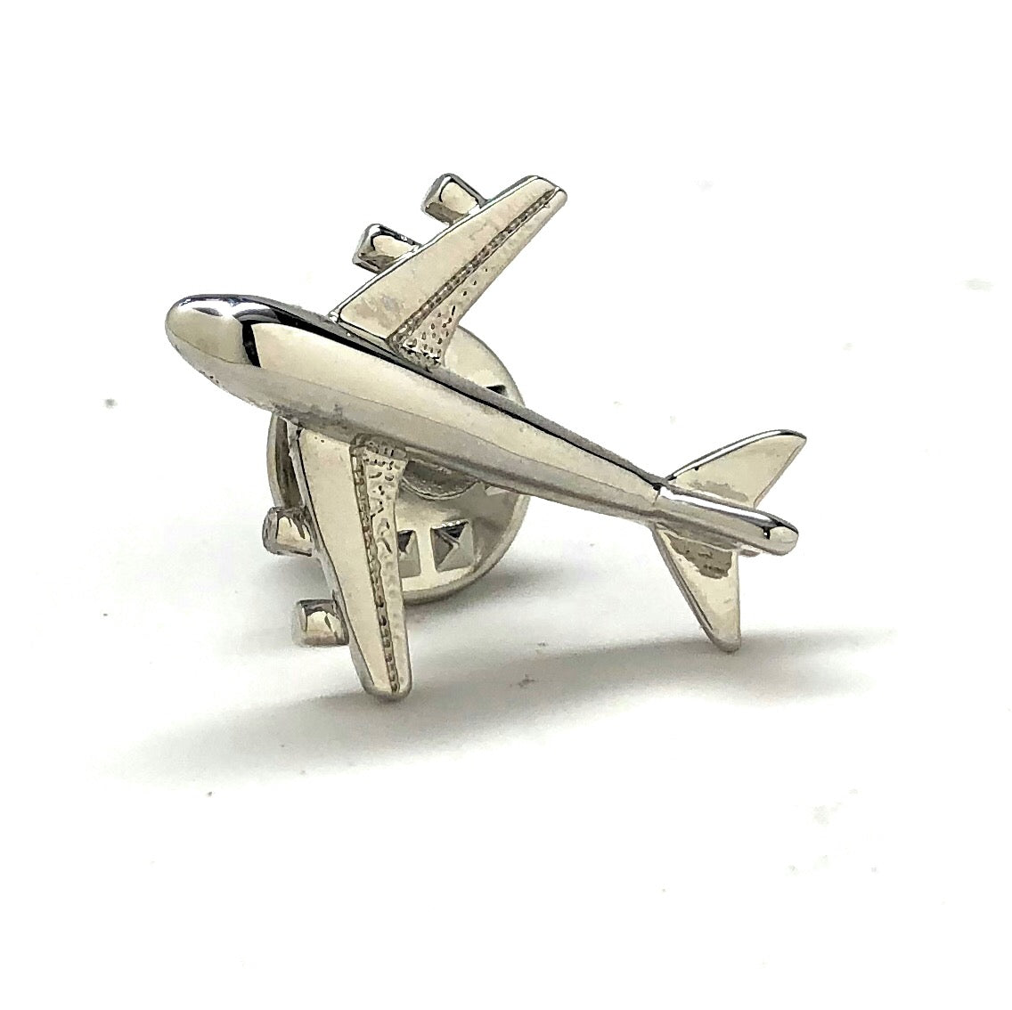 Jumbo Jet Lapel Pin Pilot Gift Airplane Pin Silver Captain Gift Tie Tack Lanyard Pins Aviator Gift Airlines Style
