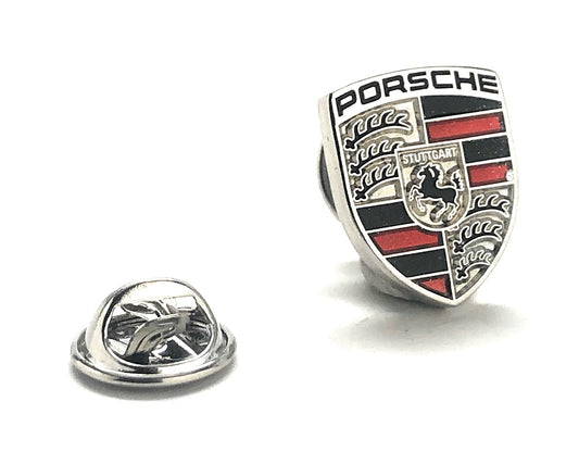 Porsche Logo Suit Lapel Pin Car Badge plate Hood Ornament Silver Enamel Pin