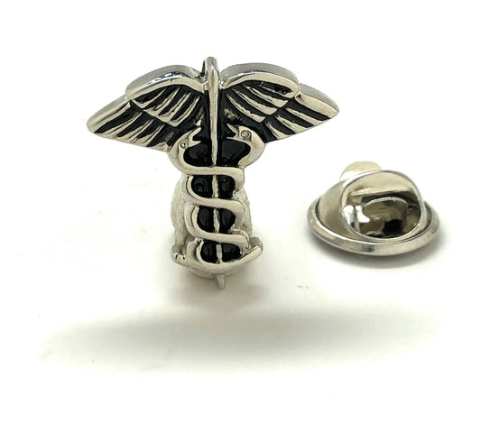 Medical Symbol Pin Caduceus Silver Black Enamel Tie Tack Medical Emblem Lapel Pin 3D Design