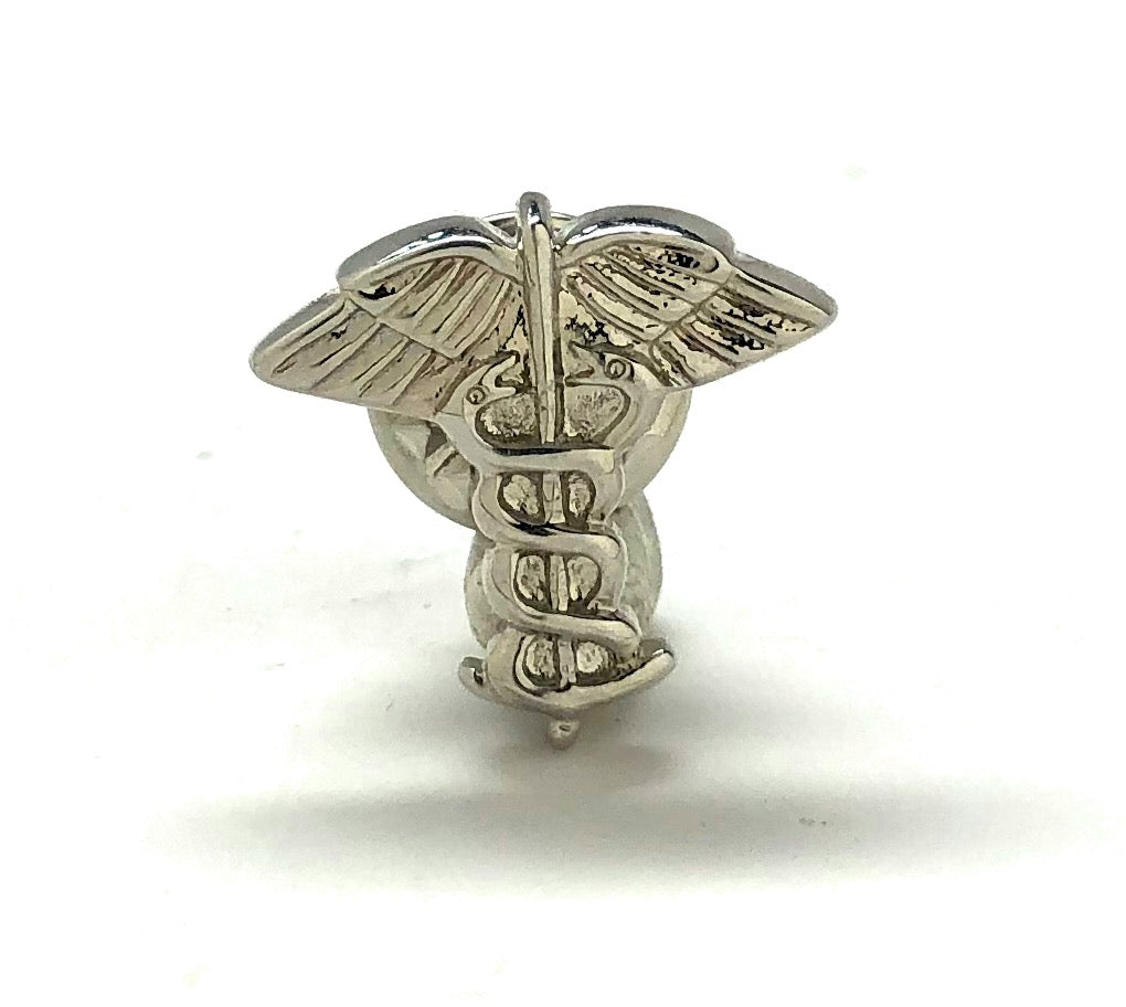 Medical Symbol Pin Caduceus Silver Tie Tack Medical Emblem Lapel Pin 3D Design