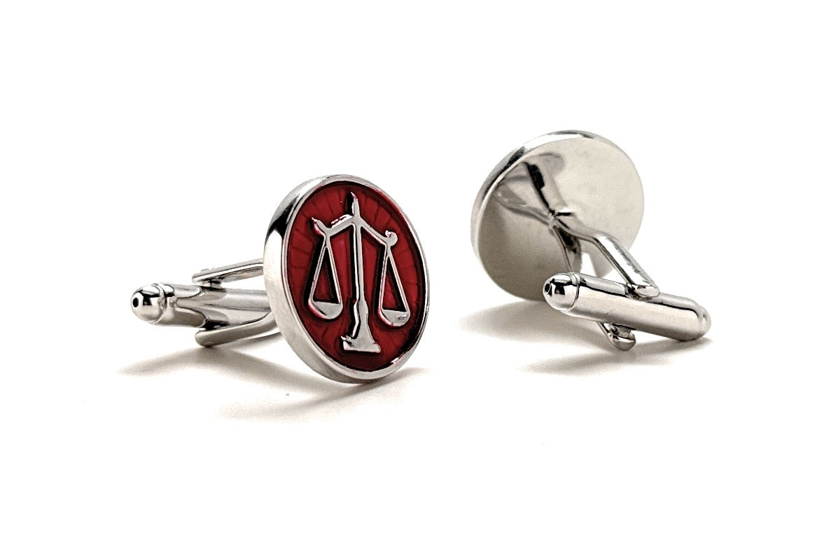 Lawyer Gift Scales of Justice Cufflinks Red Enamel Silver Platted Attorney Gift Judge Lawyer Svg Cuffs Links Justice Scales