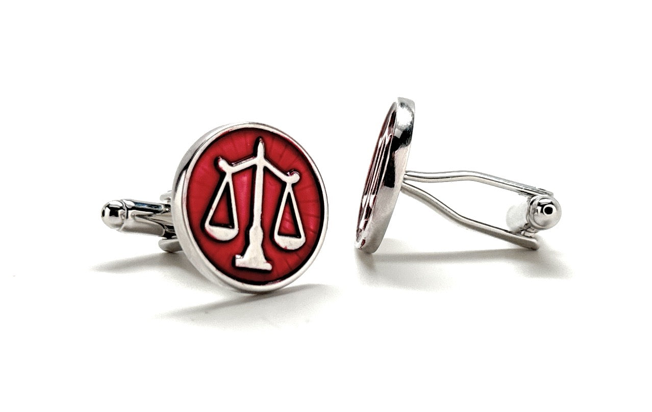 Lawyer Gift Scales of Justice Cufflinks Red Enamel Silver Platted Attorney Gift Judge Lawyer Svg Cuffs Links Justice Scales