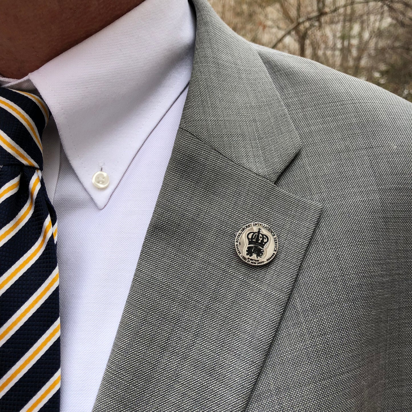 James Bond MI6 Pin Secret Intelligence Service Lapel Pin Crest and Logo Silver and Black Enamel Pin Bond Tie Tack Pin