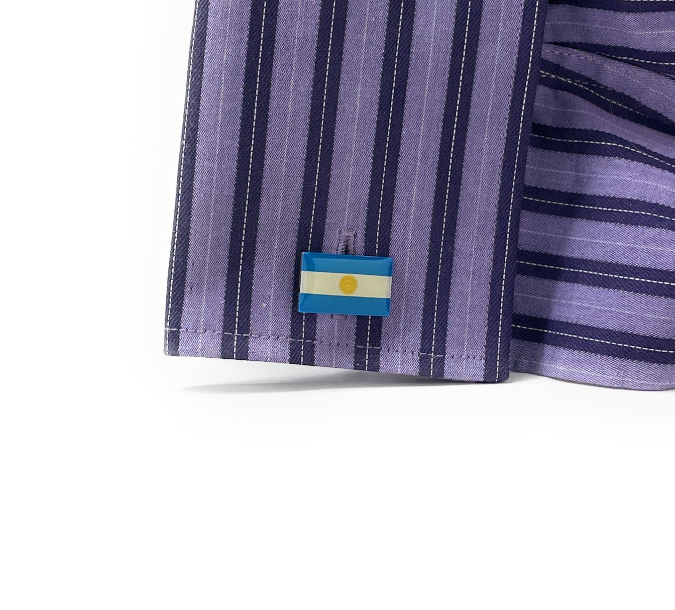 Argentina Flag Cufflinks – silver and enamel cufflinks featuring blue, white, and gold design with Sun of May emblem by JayPins, representing Argentinian pride and heritage.