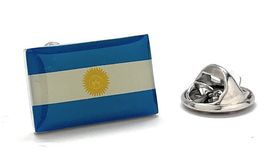 Argentina Flag Lapel Pin – silver and enamel design featuring blue, white, and gold with Sun of May emblem by JayPins, symbolizing Argentinian pride and national heritage.