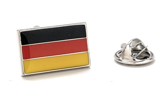 Germany Flag Lapel Pin – black, red, and gold enamel flag design on silver backing by JayPins, symbolizing German pride and heritage.