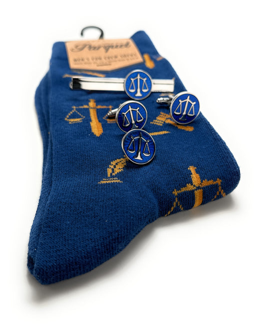 Ultimate Gift Set Scale of Justice Lapel Pin Lawyer Socks Court of Law Cufflinks Attorney Judge Tie Clip Student Free Black Lawyer Socks