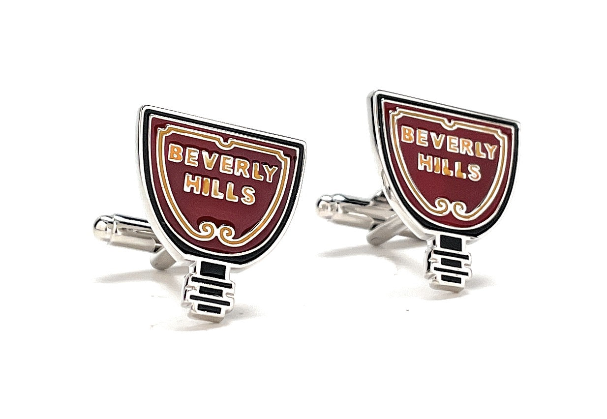 Beverly Hills Street Sign Cufflinks Brown and Yellow Enamel Design Cuff Links Movie Star Cosplay Cufflinks