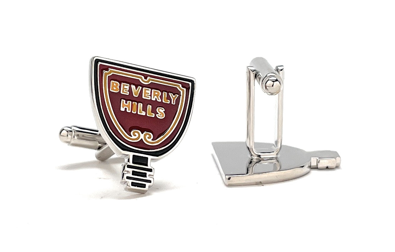 Beverly Hills Street Sign Cufflinks Brown and Yellow Enamel Design Cuff Links Movie Star Cosplay Cufflinks