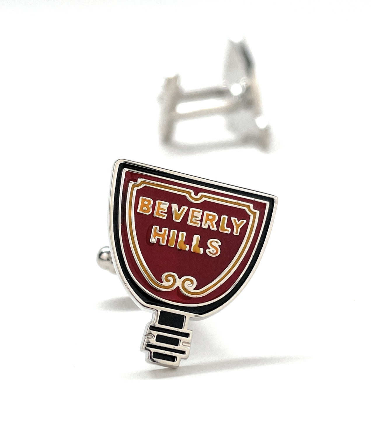 Beverly Hills Street Sign Cufflinks Brown and Yellow Enamel Design Cuff Links Movie Star Cosplay Cufflinks