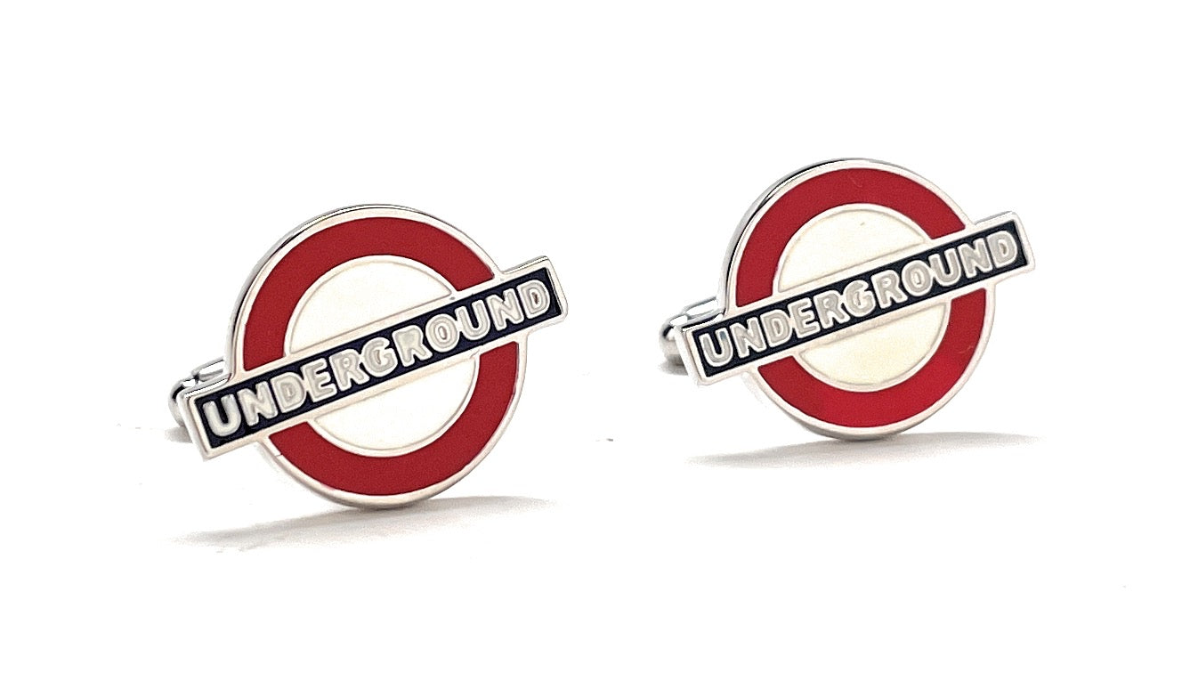 London Underground Cufflinks The Tube Cufflinks London England Tube Sign Cuff Links White Red Enamel Cuff Links