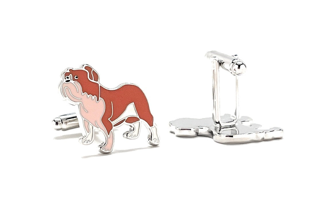Cufflinks with a dog design on a white background