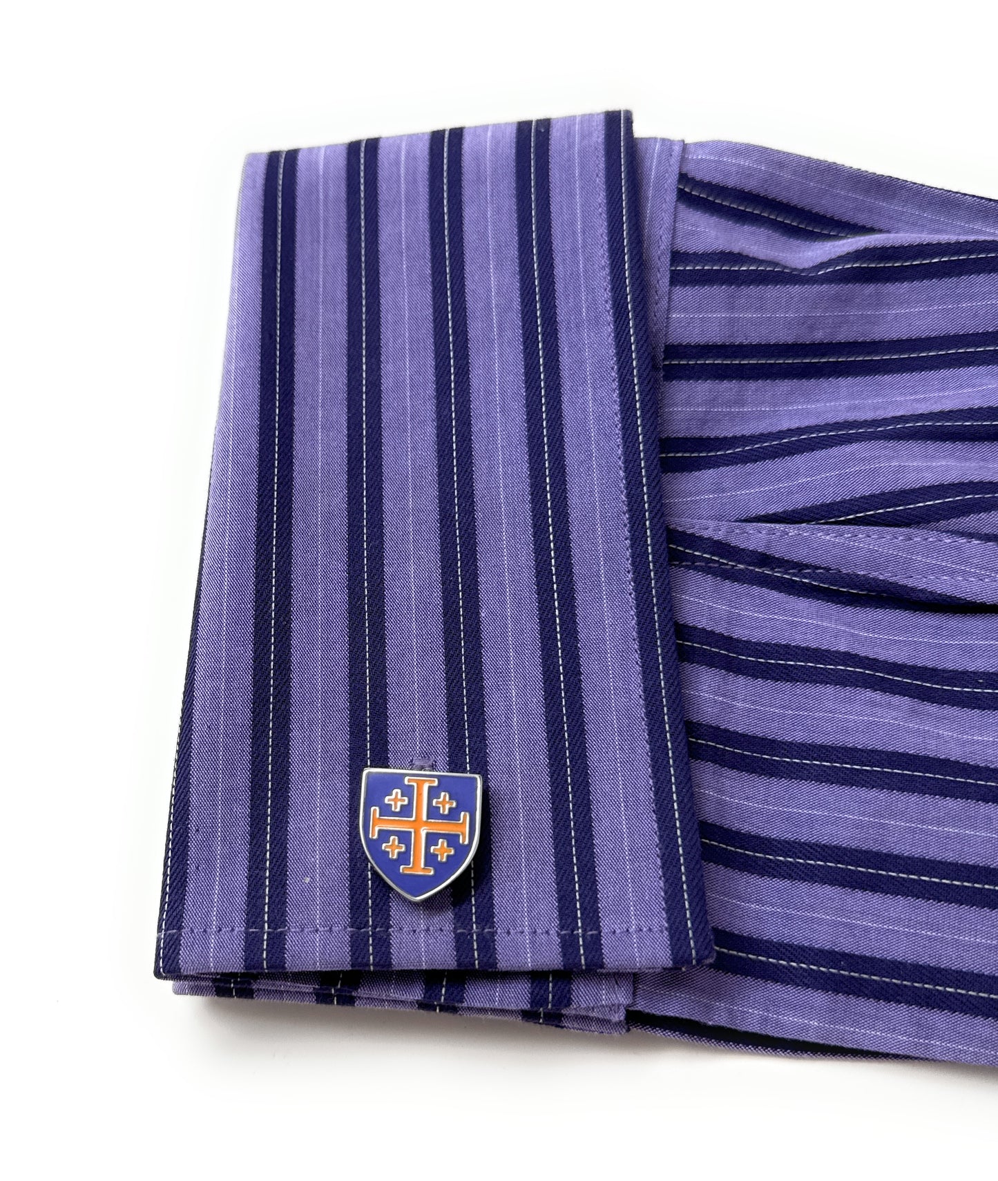 Royal Crusaders Shield Cufflinks Jerusalem Cross Cuffs Purple and Gold Enamel Design Silver Tone 3D Five-Fold Cross Cuff Links