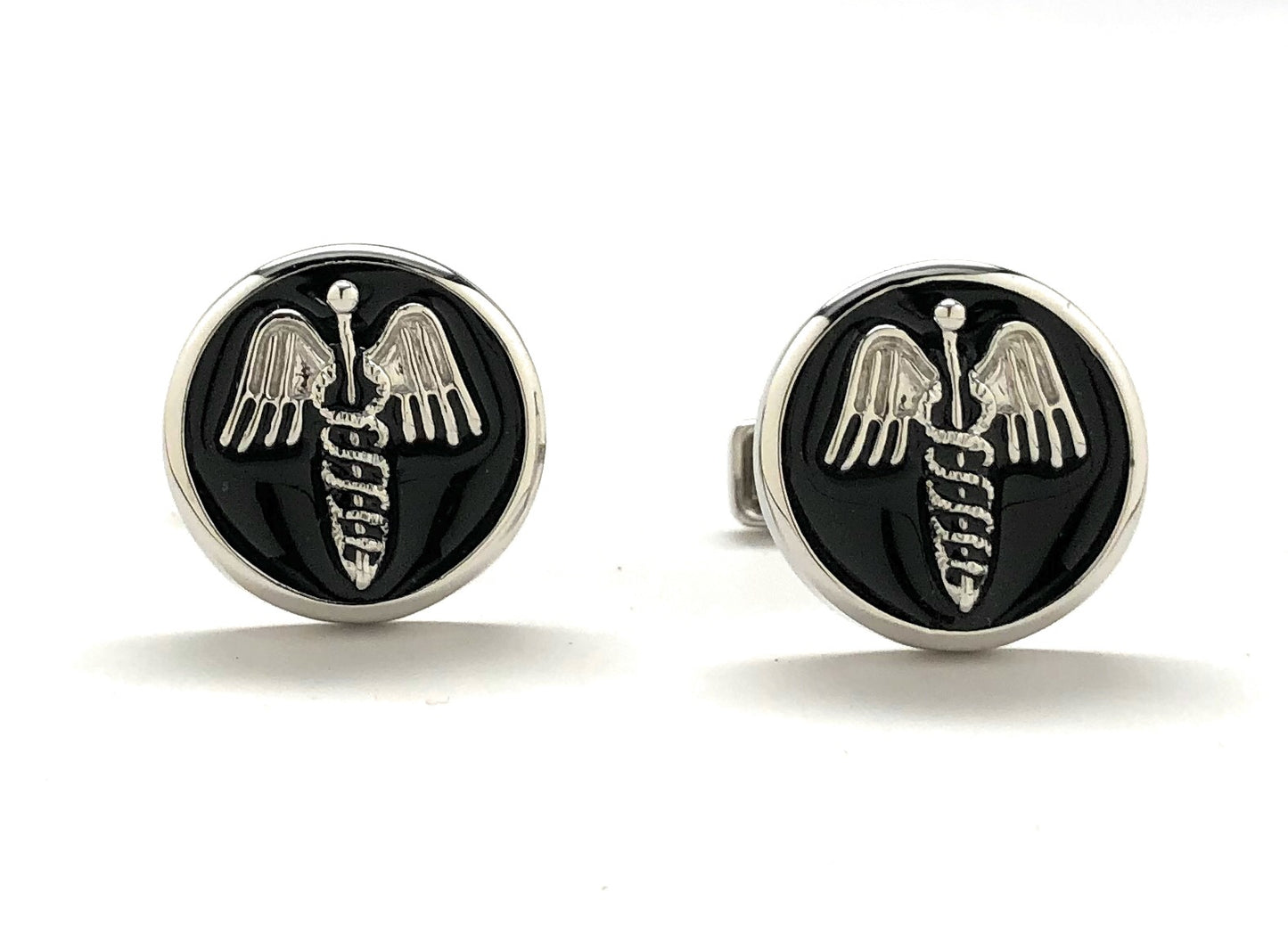 Caduceus emblem cufflinks for physicians and medical professionals