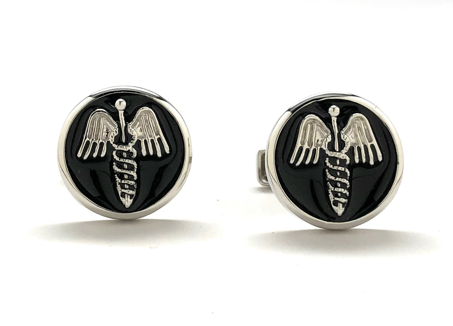 Caduceus emblem cufflinks for physicians and medical professionals