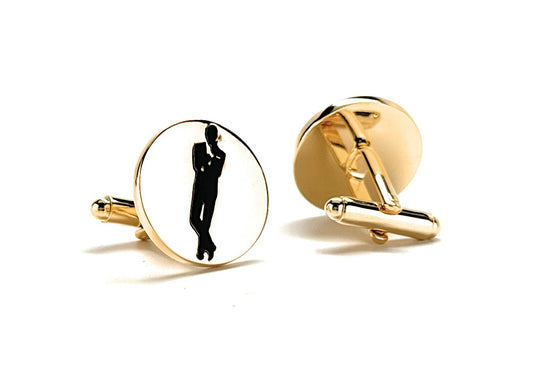 James Bond Cufflinks Famous Movie Poster Pose Cuff Links Super Spy Collection Royal Gold Platted Black Enamel Emboss Design with Gift Box