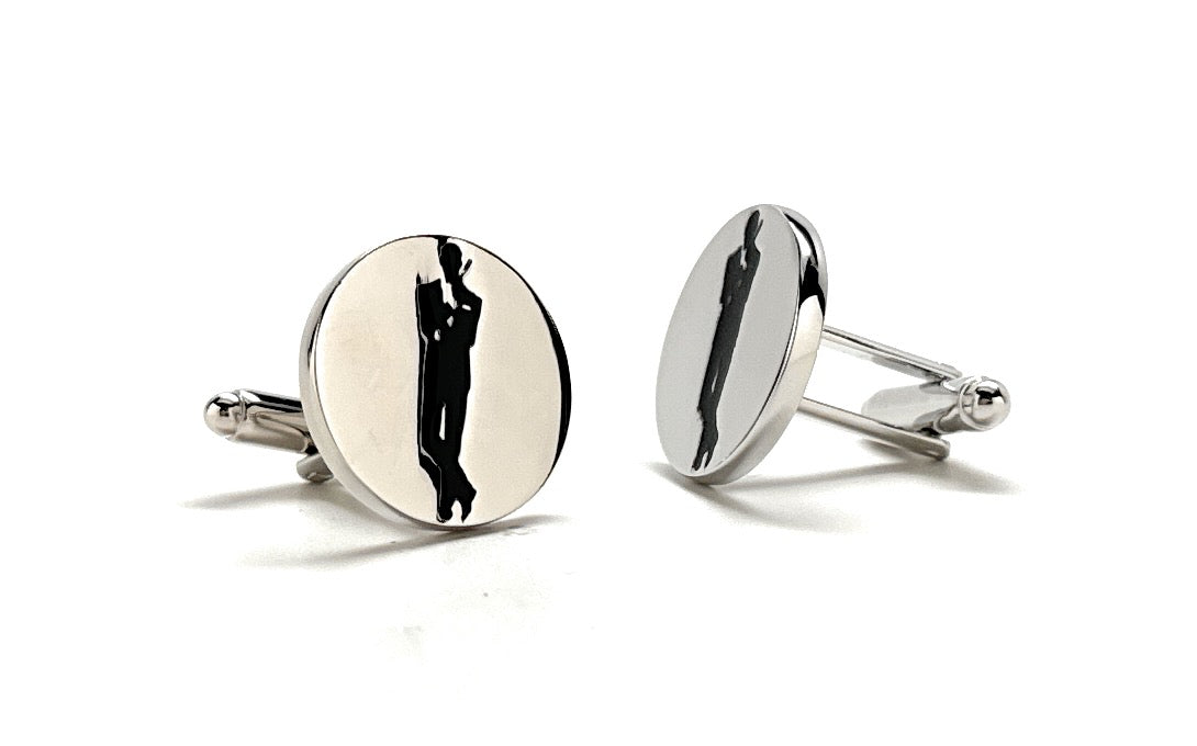 James Bond Cufflinks Famous Movie Poster Pose Cuff Links Super Spy Collection Royal Silver Platted Black Enamel Emboss Design with Gift Box