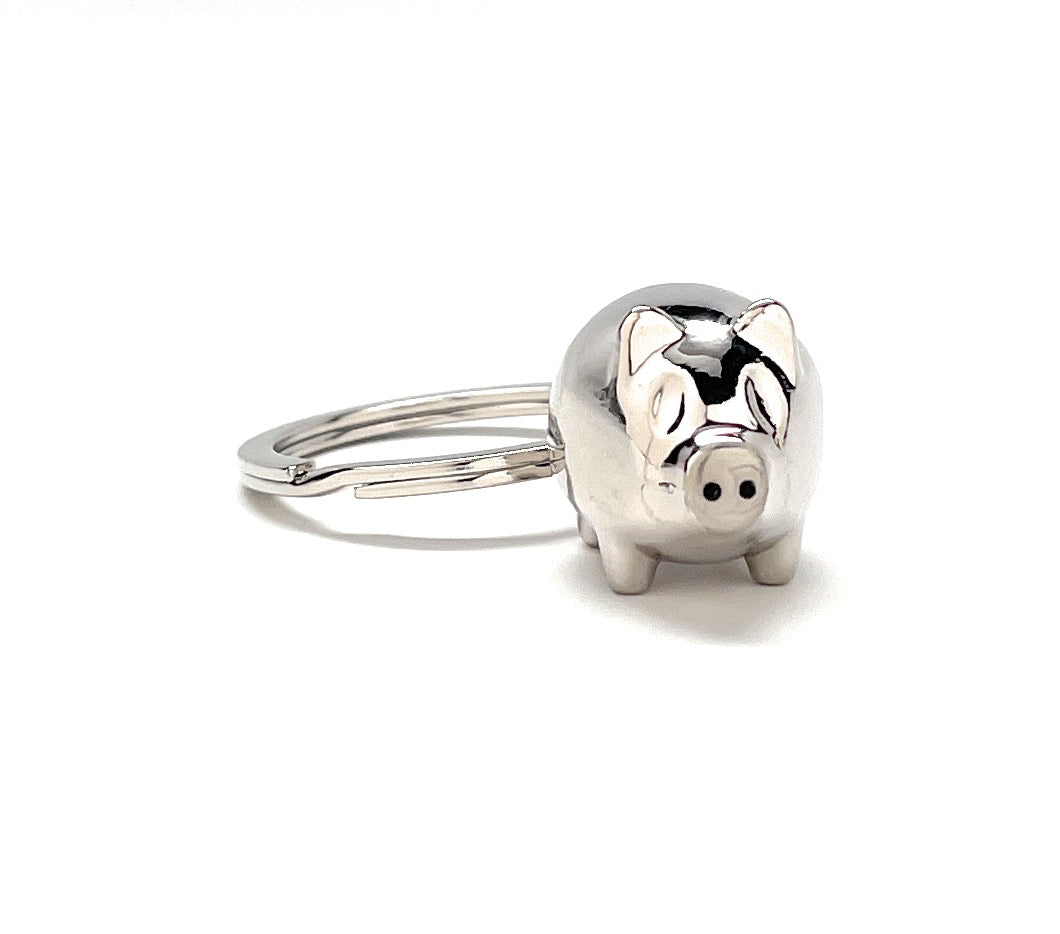 Lucky Pig Keychain Solid Silver Piggy Charm Car Key Chain with Key Ring Pig Lover Gift Bag Hog Purse Charm