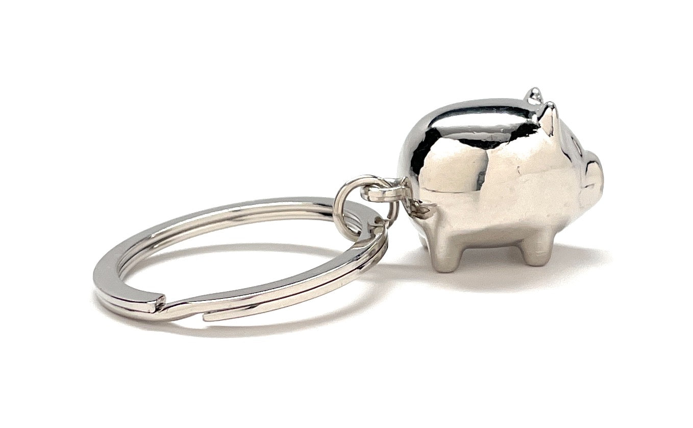 Lucky Pig Keychain Solid Silver Piggy Charm Car Key Chain with Key Ring Pig Lover Gift Bag Hog Purse Charm