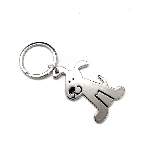 Dog Keychain Solid Silver with Black Enamel Charm Puppy Key Chain with Key Ring Dog Lover Gift Dog Gift