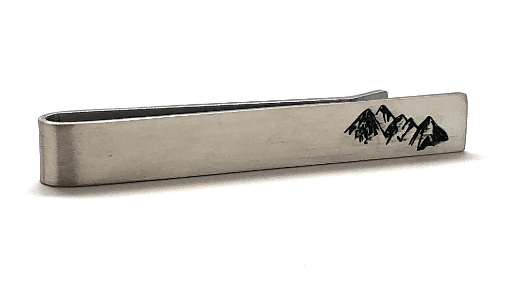 Mountain Tie Bar Tie Clip Hiking Backpacking Outdoors Mountain Climbing Camping Gift Rock Climbing Nature Rock Skiing Silver Tie bar