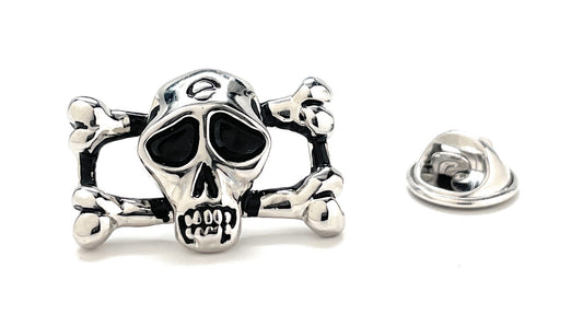 Double Bone Skulls Suit Lapel Pin Silver Black Enamel Pin