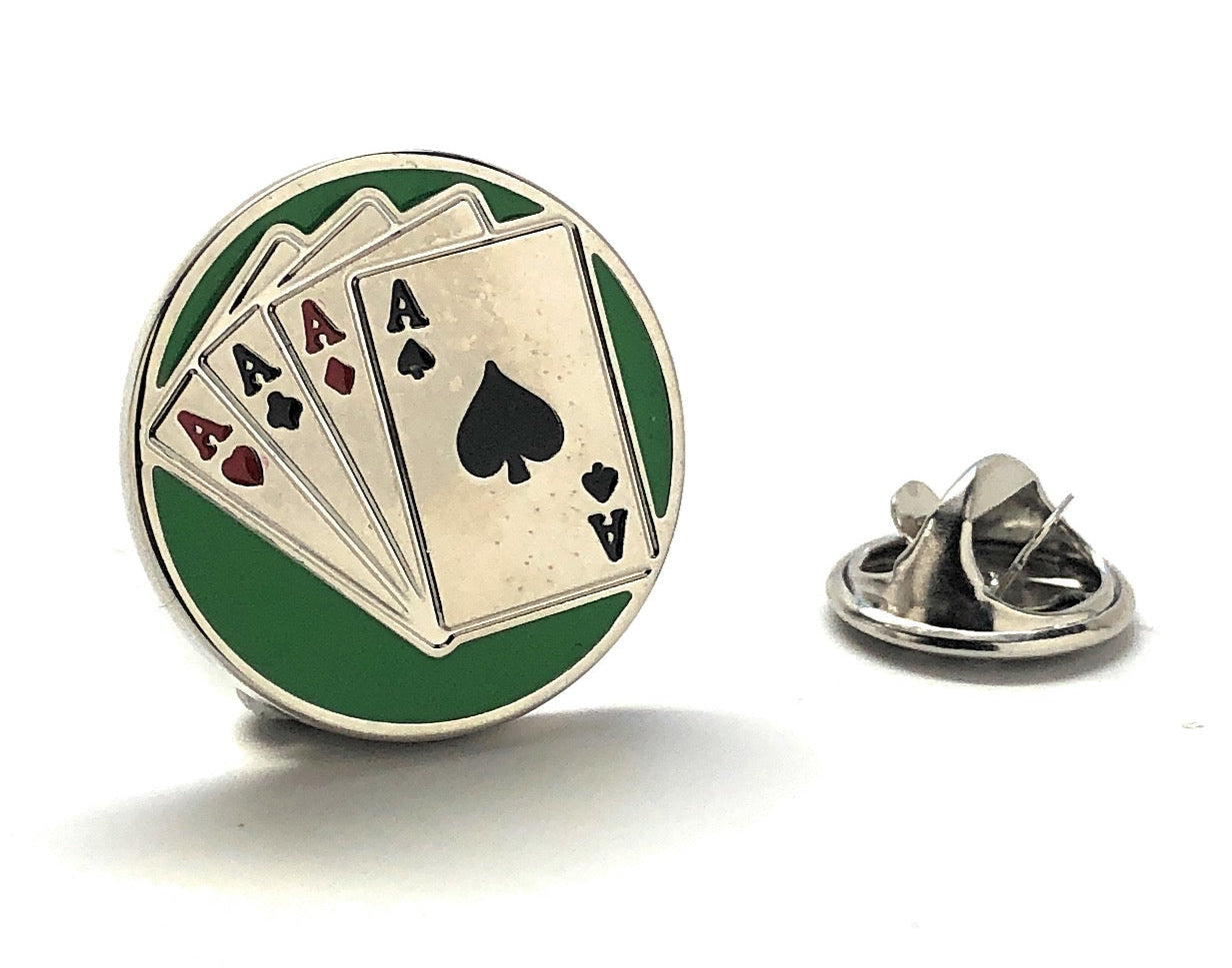Pin with playing card design on a white background