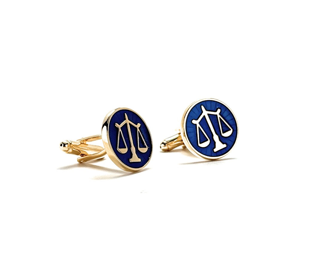Gold Scales of Justice Cufflinks Blue Enamel Gold Platted Attorney Gift Lawyer Gift Judge Lawyer Svg Cuffs Links Justice Scales