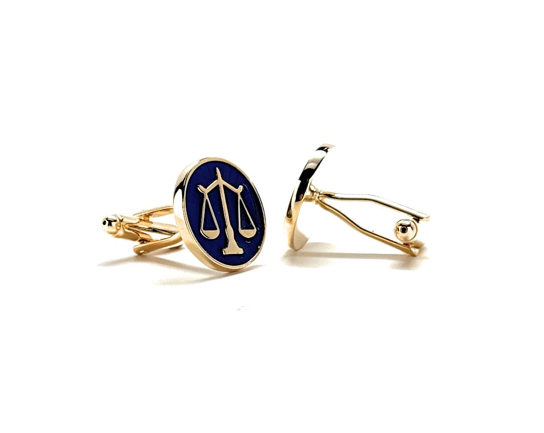 Gold Scales of Justice Cufflinks Blue Enamel Gold Platted Attorney Gift Lawyer Gift Judge Lawyer Svg Cuffs Links Justice Scales