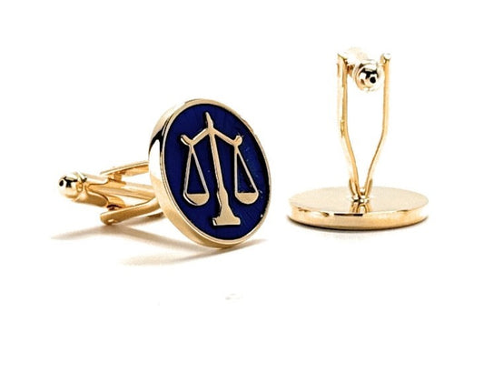 Gold Scales of Justice Cufflinks Blue Enamel Gold Platted Attorney Gift Lawyer Gift Judge Lawyer Svg Cuffs Links Justice Scales