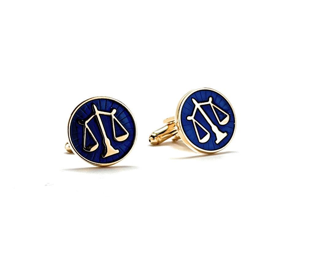 Gold Scales of Justice Cufflinks Blue Enamel Gold Platted Attorney Gift Lawyer Gift Judge Lawyer Svg Cuffs Links Justice Scales