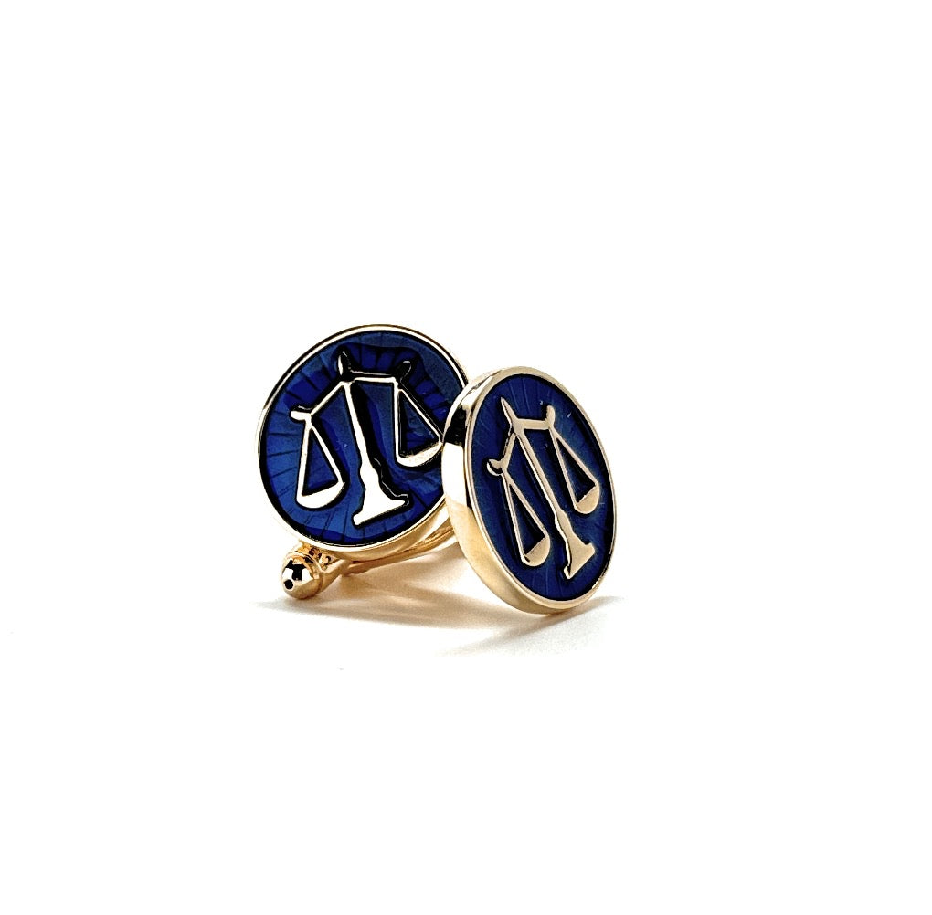 Gold Scales of Justice Cufflinks Blue Enamel Gold Platted Attorney Gift Lawyer Gift Judge Lawyer Svg Cuffs Links Justice Scales