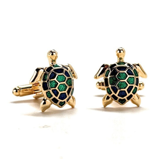 Sea Turtle Cufflinks Tropical Turtle 3D Ocean Gold Tone with Shades of Blue and Green Enamel Unique Cool Beach Sea Turtle Gift Vacation