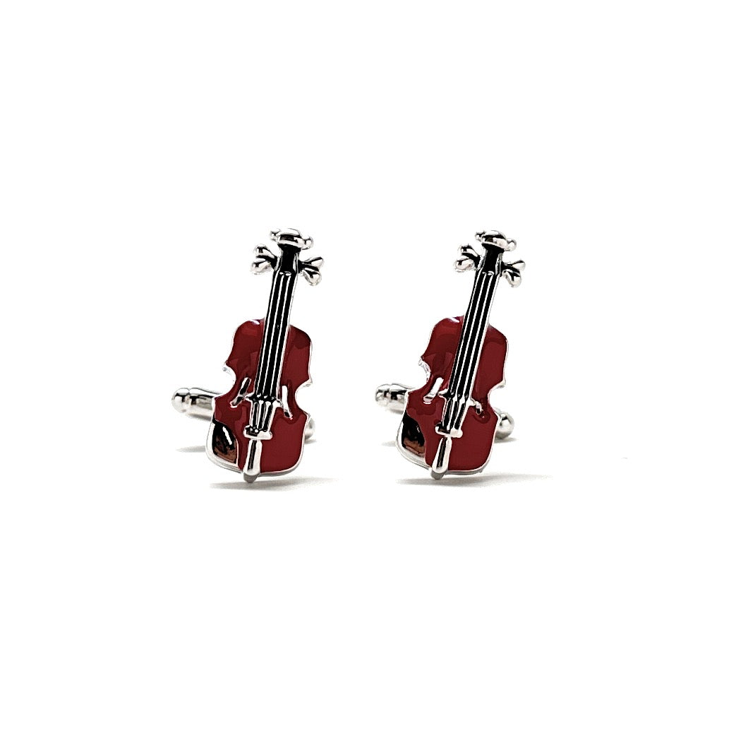 Violin Cufflinks Silver Plated Highly Detailed Burgundy Enamel Music Orchestra Cuff Links