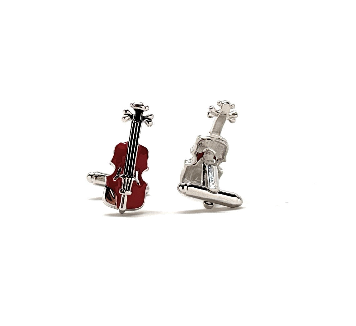 Violin Cufflinks Silver Plated Highly Detailed Burgundy Enamel Music Orchestra Cuff Links