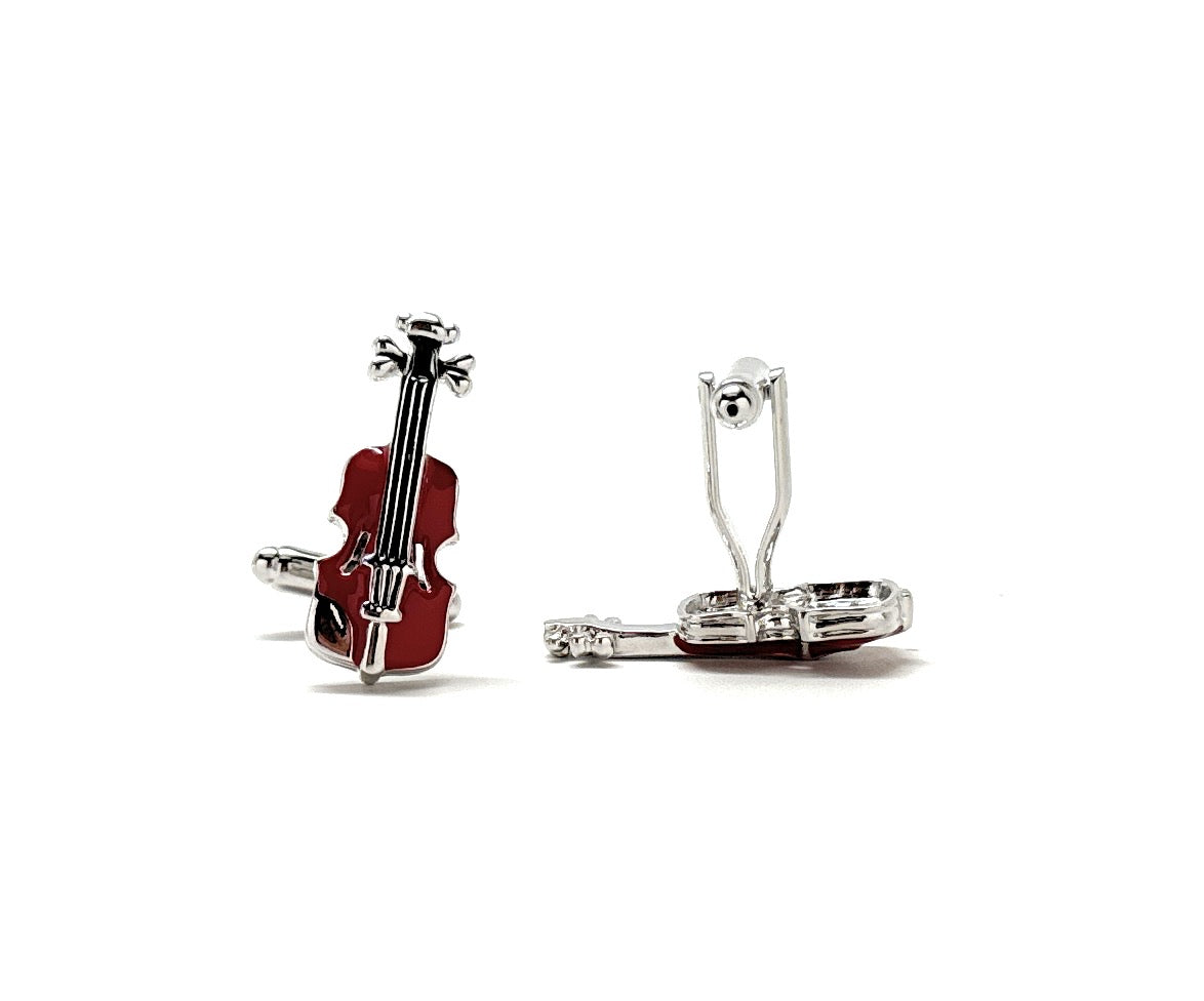 Violin Cufflinks Silver Plated Highly Detailed Burgundy Enamel Music Orchestra Cuff Links