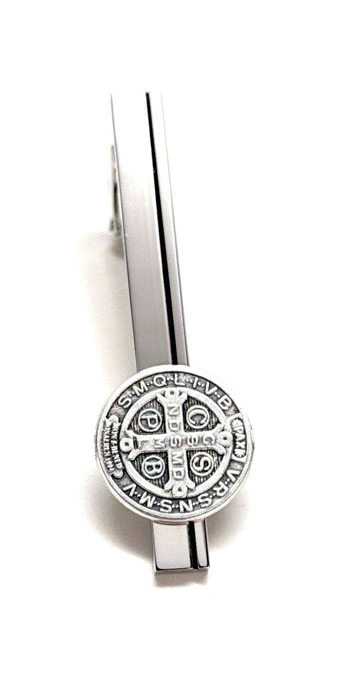 christian mens tie clip religious jewelry close up