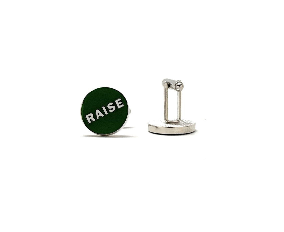 Raise Call Cufflinks Green White Enamel Las Vegas Poker Player Cuff Links Risk it All Gambler Gift for Gambling Fun