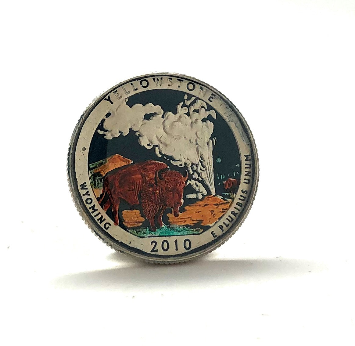 Yellowstone Hand Painted National Park Coin Lapel Pin 2010 US Quarter Enamel Pin Backing