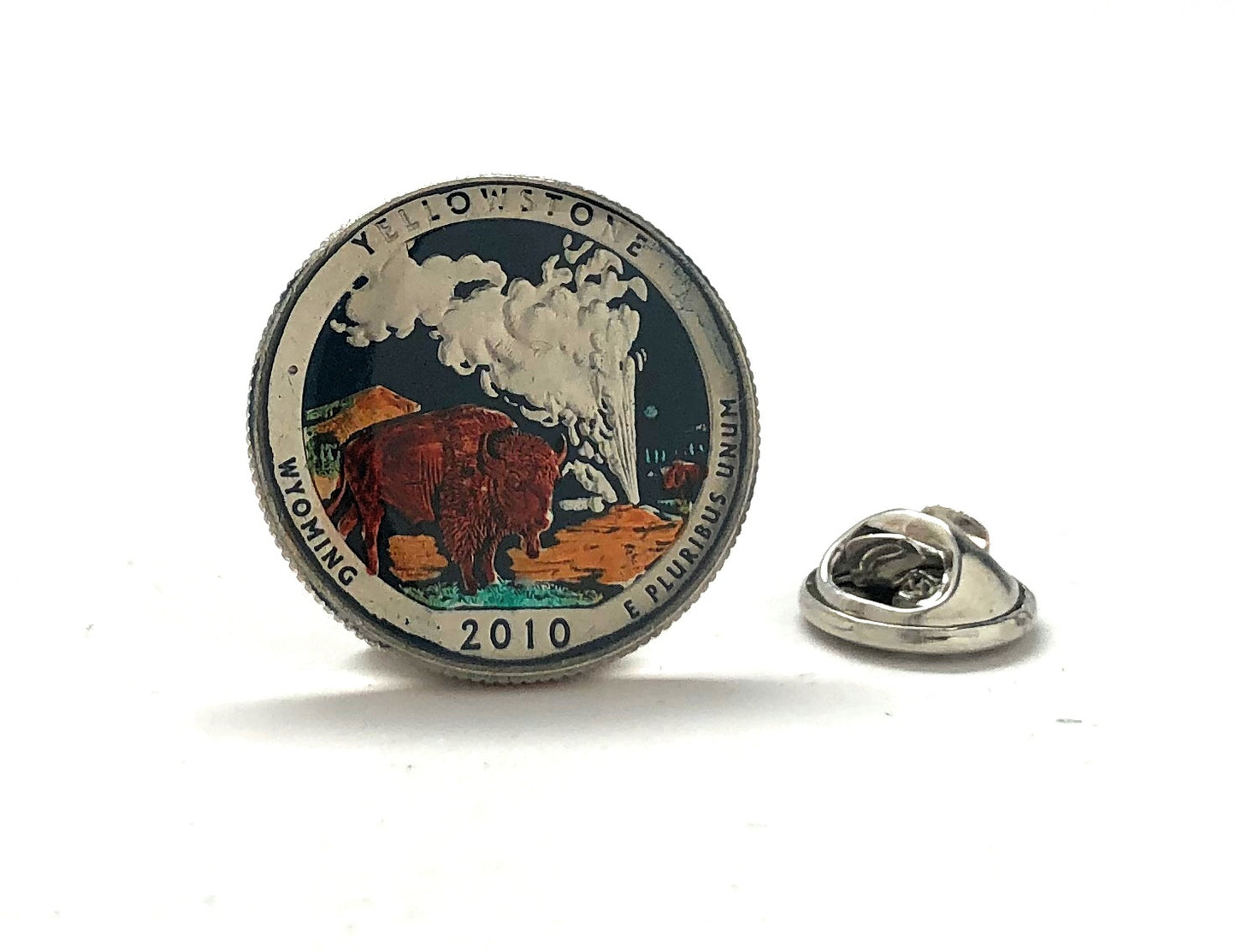 Yellowstone Hand Painted National Park Coin Lapel Pin 2010 US Quarter Enamel Pin Backing