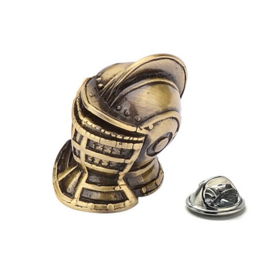 Lapel Pin Medieval Knight Armor Helmet Pin Brass Finish Highly Detail 3D Design Tie Tack