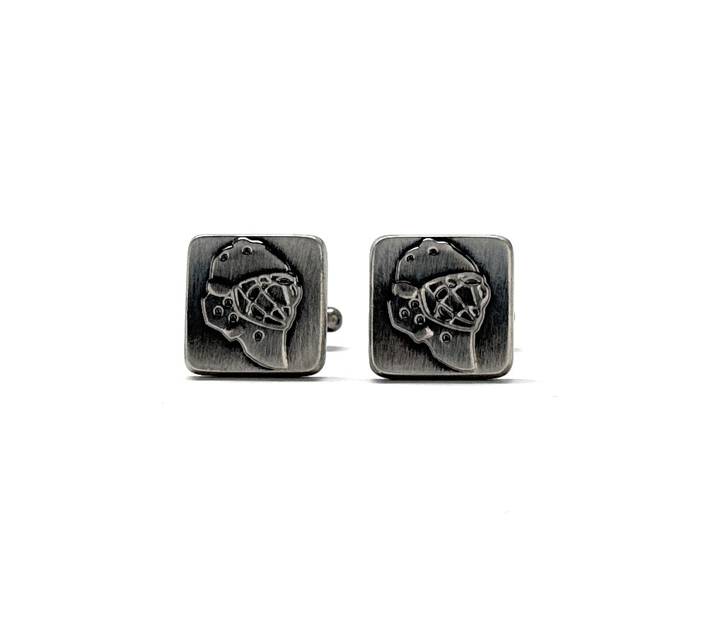 Legends of Hockey Cufflinks Goalie Mask Gunmetal Finish Bullet Backing Cuff Links