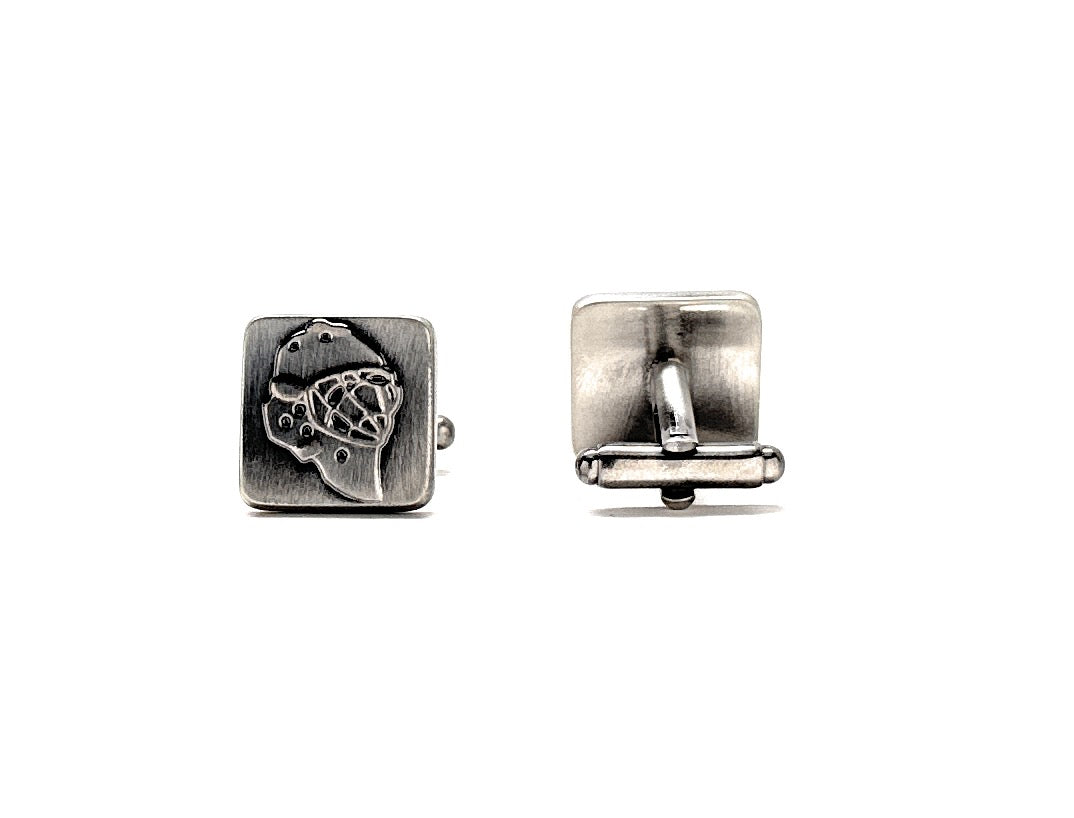 Legends of Hockey Cufflinks Goalie Mask Gunmetal Finish Bullet Backing Cuff Links