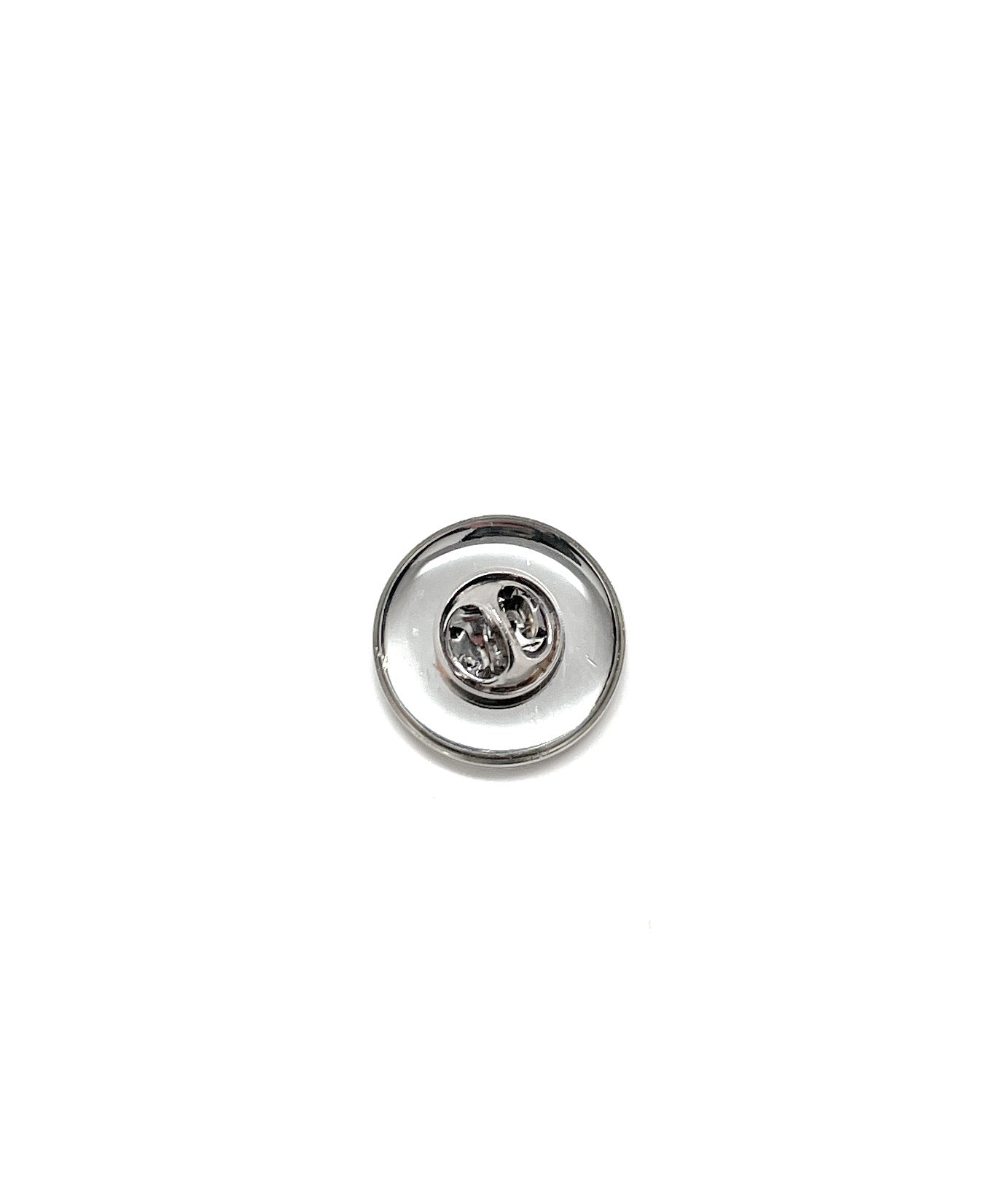 Silver metal badge on a white background